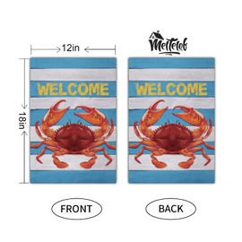 Meltelot Summer Garden Flag Double-Sided, Marine Series Crab Blue White Stripe, Decorative Flags for Children's Parties, Gardens and Other Scenes (12"X 18")