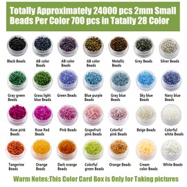 Ybxjges Ybxjges 24000Pcs 2mm Glass Seed Beads Kit, with 28 Colors Small Beads Kit for Girls,Women and Adults,Bracelets, Necklaces,Earring,Jewelry Making Supplies