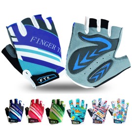 LOVMEAD Cycling Gloves Kids Fingerless for Boys Girls Age 4-12, MTB Gloves Pair Girls Boys Outdoor Sports Road Bike Bicycle Half Finger Gloves Spring Summer (Blue, M)