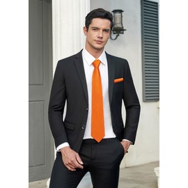 Orange Ties for Men Ties with Pocket Square Set Formal Plain Neck Tie Handkerchief Solid Color Mens Ties Set Burnt Orange Satin Silk Neckties Wedding