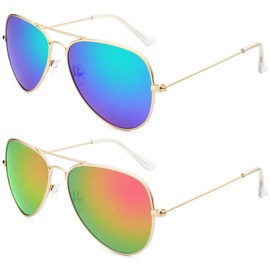livho Sunglasses for Men Women Aviator Polarized Metal Mirror UV 400 Lens Protection (Gold Purple & Gold Green Orange)