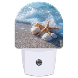 VURQLHE Starfish and Seashells on Beach Night Light for Kids,Summer Beach Ocean Waves Plug in Night Light with Dusk to Dawn Sensor, 0.5w Energy Saving Nightlight for Hallway Stairway Kitchen Bedroom