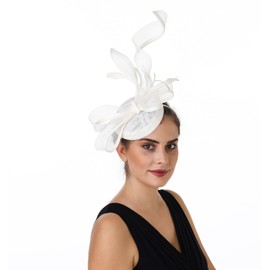 Haojing Feather Fascinator Hat for Women Vintage Bridal Headpiece Wedding Derby Hat (US, Alpha, Medium, Hj12-Beige)