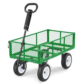 Heavy Duty Steel 900 LBS Garden Cart 10-Inch Tires Adjustable Outdoor Gardening Wagon Utility Wagon with CartWeight Capacity: 900 lbs, color: Green Color