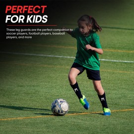 MediCaptain Youth Soccer Shin Guard Sleeves with Padded Protection, Includes Youth Shin Guards, Protective Leg Guards, Pre Cut Soccer Sleeves for Kids, Shin Defender (Black, Youth Large)