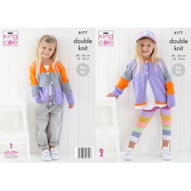 King Cole Children's Easy Knitting Pattern, Double Knit Cardigans (6177), 18” – 26” (46cm – 66cm)
