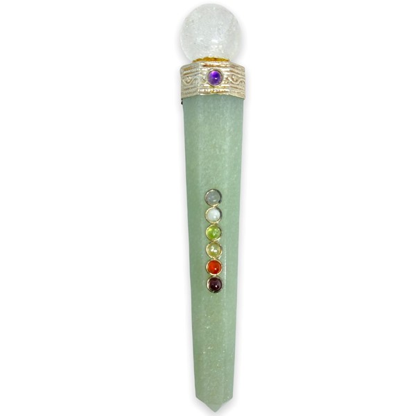 Spiritual Elementz Healing Gemstone Seven Chakra Green Aventurine Wand with Crystal Ball (Height 12-15 Centimeter).