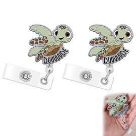 Turtle Badge Reel,Funny Sea Turtle ID Clip,Retractable Name Badge Holder Reel with Alligator Clip,ID Clip,Cute Animal Pediatric Decorative for Nurse Nurses Office Worker Teacher Student (2)