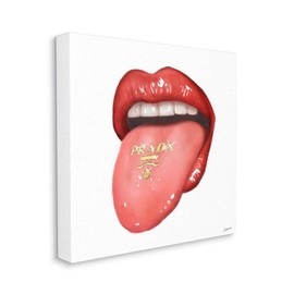 Stupell Industries Fashion Red Lips with Tongue Out Designer Accent Wall Art, 30 x 30, White