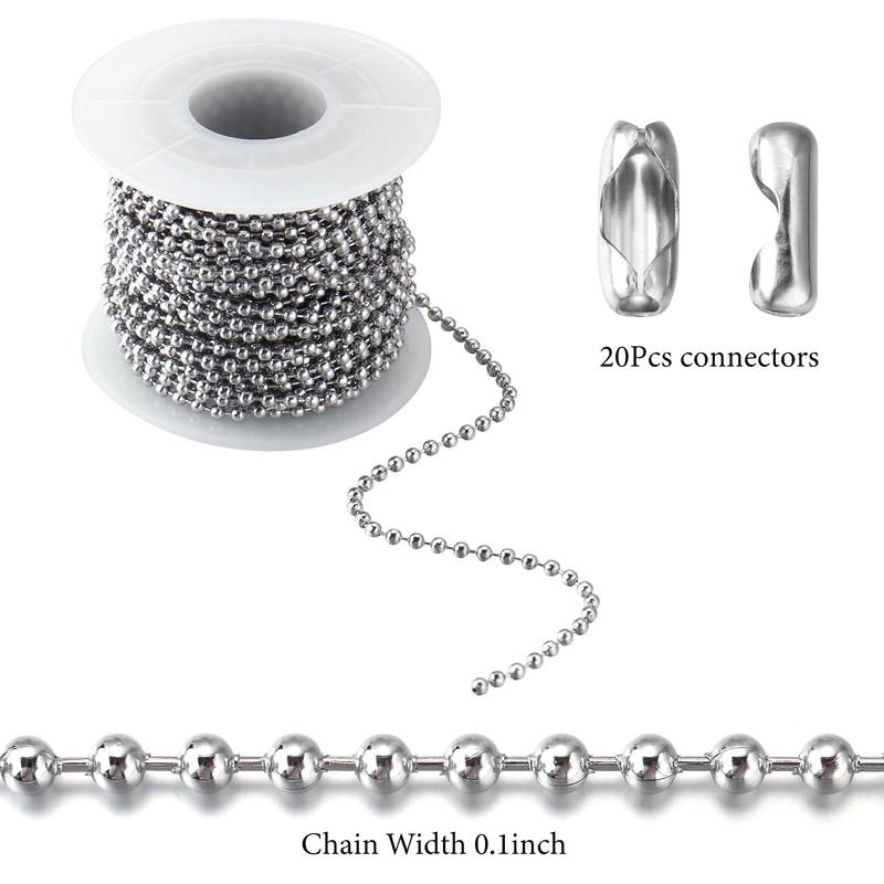 Topacket 66Feet Ball Bead Chain Black Stainless Steel Dog Tag