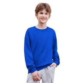 Arshiner Boys Sweatshirts Soild Color Geometric Texture Long Sleeve Crewneck Fall Winter Clothes 6-14 Years Royal Blue