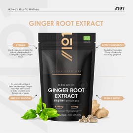 Organic Ginger Extract 3750mg – Standardised 5% Gingerols (12.5mg) - 90 Vegan Capsules (3 Months Supply) – Resealable and Recyclable Pouch by Alpha01