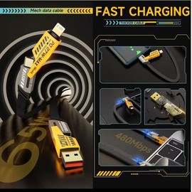 PD 27W 65W 4-in-1 USB Fast Charging Data Cable Nylon Braided Zinc Alloy (4 in 1, 1)