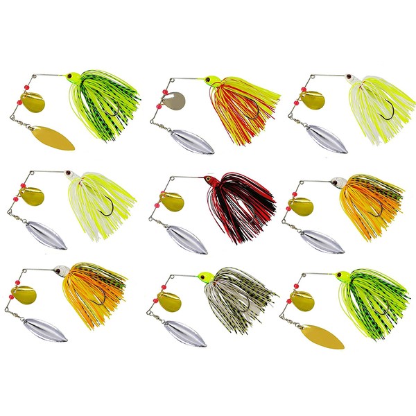 Fishing Spinner Baits Kit - Hard Spinner Lures Multicolor Buzzbait Swimbaits Pike Bass Jig 0.64oz (9pcs Spinner Baits)