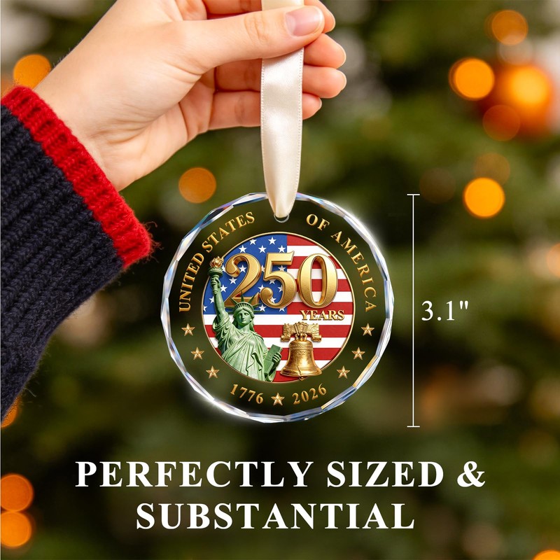 250 Anniversary USA Ornament, Crystal Glass Patriotic Christmas Ornament