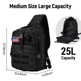 JUMAHE Tactical Sling Bag Backpack, Military Rover Shoulder Sling Pack, EDC Molle Assault Range Bag, Crossbody Chest Bag for Men (Black)