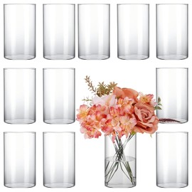 Tomnk 12pcs Glass Cylinder Vases for Centerpieces, Flower Vases Wedding Decorations, 6 Inch Tall Glass Candle Holder for Table Shelf