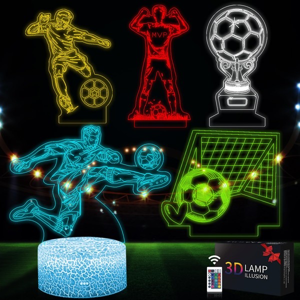 5Pcs Soccer Night Light, Soccer Gifts for Boys 8-12, 5 in 1 Set 3D Soccer Lamp with Remote Control 16 Colors Changing, Birthday Xmas Gift Idea for Kids Sport Fan Boys Girls, Soccer Home Room Decor