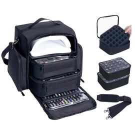 YAHOURWAT Nail Polish Organizer Case Large 60 Bottles Portable Travel Storage Box with 2 Detachable Bags, Designed for Women's Nail Tools, Essential Oils and Cosmetics Sets Black