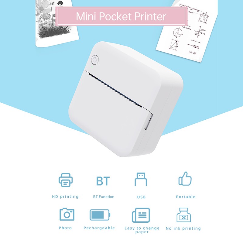 Mini Pocket Thermal Printer Multifunction Portable Sticker Maker 203DPI Instant
