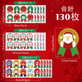Hianjoo Christmas Stickers, 130 Pcs Gift Stickers 15 Sheets Seals Sticker Round Xmas Tags Gift Seal Stickers Envelope Seals Sticker, Santa Snowmen Tree Jinglebell Gift Decoration