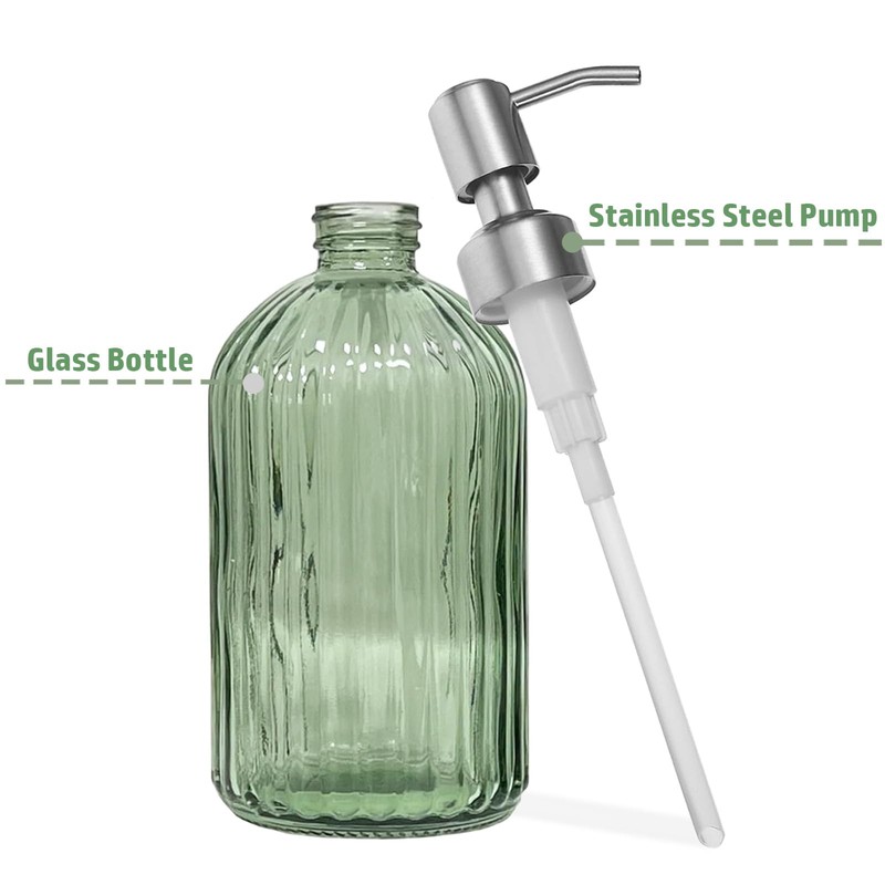 14Oz Green Soap Dispenser Bathroom, Clear Glass Hand Soap Dispensers