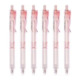 Cooapen Retractable Gel Pens, 6 Pcs Quick Dry Black Ink Pens, 0.5mm Fine Point Smooth Writing Pens with Soft Silicone Grip, Cute Office School Supplies Gifts (Transparent Pink)