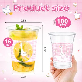 Tiangrid 100 Pcs One Silly Goose Party Plastic Cups Decoration 16 oz Disposable Cute Goose Cups Clear Plastic Drinkware for Girl 1st Birthday Party Baby Shower Supplies Beverage Snacks