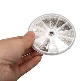 QANYEGN 600pcs Cross Flat Head Screw Set, Stainless Steel Small Screws with Round Box, Assorted Sizes Flat Head Screws for Eyeglass.