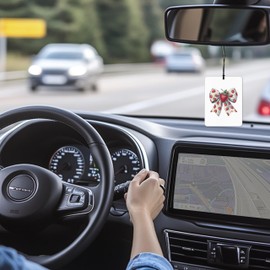 Mancheng-zi Coquette Strawberry Bow Car Air Freshener 3Pcs, Cute Preppy Girly Air Freshener Hanging for Cars Closet Drawer or Books, cute Strawberry Car Accessories Mirror Decor for Women