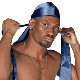 DOHEEM Durags for Men Women, Silky Satin durag for 360 Wave, Long Tails, Navy Blue