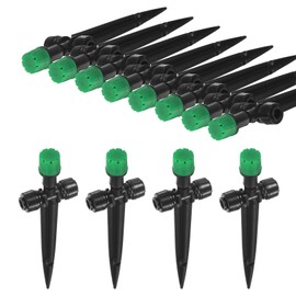 M METERXITY 12-Pack Drip Irrigation Emitters, 5"/13mm Drippers with Stake Adjustable 360 Degree Water Flow 8 Holes for 1/4" Drip Irrigation Tubing for Watering System [Dark Green, Drip]