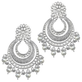 Aheli Classy Traditional Chandbali Earrings Indian Wedding Bridal Bollywood Fashion Jewelry Gift for Women White
