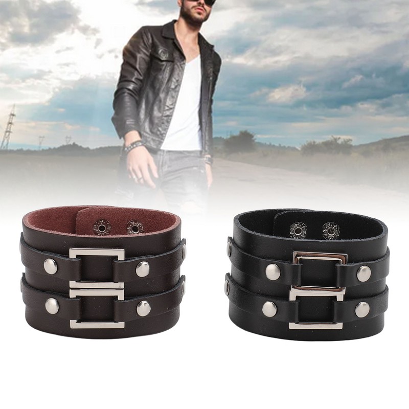 2pcs Wide PU Leather Bracelet Wrist Cuffs Punk Cuff Bracelet