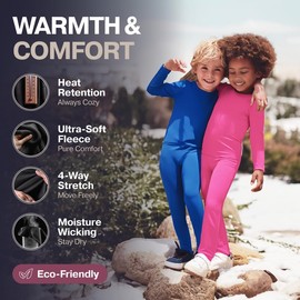 Thermajane Thermal Underwear for Kids Long Johns, Girls Thermal Underwear Set, Base Layer Kids Long Underwear (Navy, Medium)