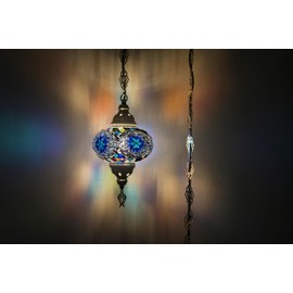 Asylove Turkish Mosaic Ceiling Lamps, Moroccan Pendant Lighting, Handmade Mosaic Hanging Light, Anatolian Lamp Desing, Traditional Turkish Lamps (Blue Sky)