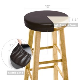 Shinnwa Bar Stool Covers Round Seat Cushions with Elastic Waterproof Leather Cover and Non Slip Bottom for Barstool Foam Padded Cushion 12 Inch Brown