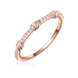 GLANZSTÜCKE MÜNCHEN Women's Ring 925 Sterling Silver Rose Gold-Plated with White Zirconia - Silver Ring Rose Gold Band Ring, 58, Sterling Silver, No Gemstone