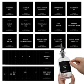 Spaceneat Olive Oil Labels for Glass Bottles - 2.5" x 2.5" Waterproof & Oil-Proof Kitchen PVC Sticker Labels for Oils, Vinegars, Sauces, Cooking Wines & Condiments - Minimalist Black, 39pcs