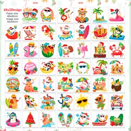 HOWAF 96 Pcs Christmas Xmas July Temporary Tattoos, Tropical Christmas Party Decoration Waterproof Tattoos for Hawaiian Xmas, Hawaiian Flamingo Santa in July Tattoo Stickers