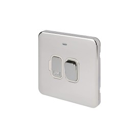 Schneider Electric Lisse Screwless Deco - Switched Single Fused Connection Unit, 13A, Double Pole, with Neon Indicator, GGBL5011WPC, Polished Chrome with White Insert
