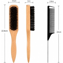 Boar Bristle Slick Back Hair Brush with Precision Tail Comb – 2-Piece Styling Set for Smooth Frizz-Free Buns, Ponytails, and Baby Hair Edges, Hairbrushes for Women and Toddlers