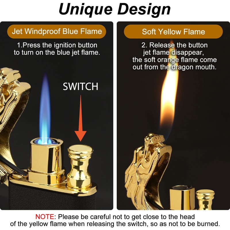 Cool Dual Flame Dragon Lighter,Outdoor Windproof Dragon Torch Lighter,Switchable Soft/Jet