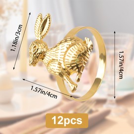 URROMA 12pcs Gold Rabbit Napkin Rings Metal Rabbit-Shaped Napkin Holders Towel Buckles Napkin Rings for Wedding Easter Party Dinner Table Decor