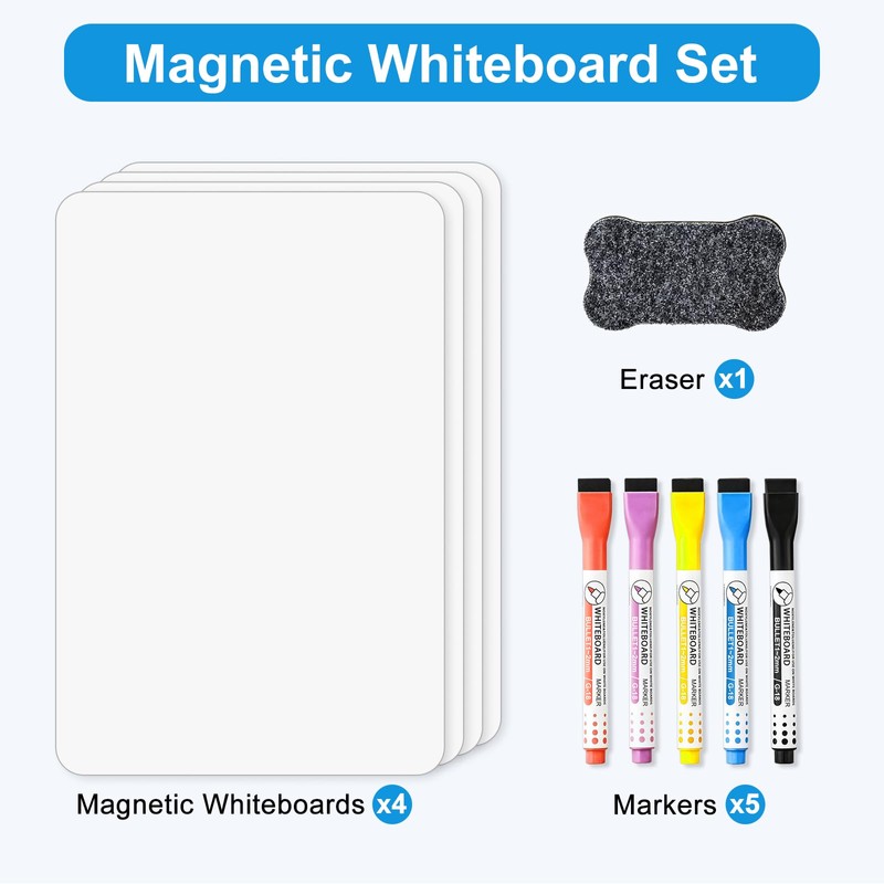 Magnetic Whiteboard for Fridge, 4-Pack Dry Erase Boards (12×8 in)
