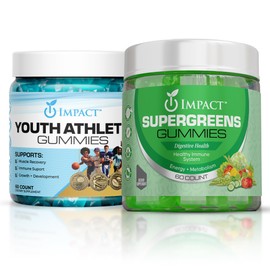 IMPACT IMPACT Supergreens & Youth Athletic Gummies Bundle C Daily Multivitamin & Superfood Support for Kids & Adults C Fiber, Essential Nutrients, Omega-3, Zinc, & Immunity Boost C Vegan & Gelatin-Free (60)