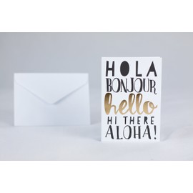 Multilingual Hello Gold Foil Blank Note Cards and Envelopes (Set of 20)