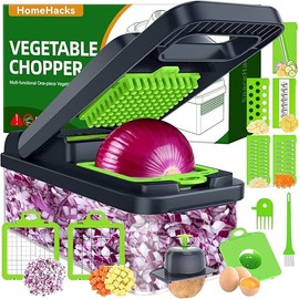 HomeHacks Vegetable Chopper Vegetable Cutter, 12 in 1 Kitchen Gadget, Dicer, Slicer, Onion Cutter, Salad, Cheese Grater & Egg Separator - Multi-Functional Veggie Chopper Lid with Handle
