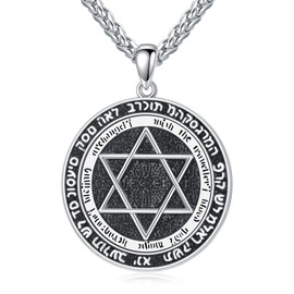 Lattd Star of David Necklace 925 Sterling Silver Jewish Jewelry Gift for Men Women Special (02-Star David & Black Round)