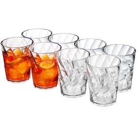 US Acrylic Optix Plastic Reusable Drinking Glasses (Set of 8) 14oz Rocks Cups in Clear | BPA-Free Tumblers, Made in USA | Top-Rack Dishwasher Safe